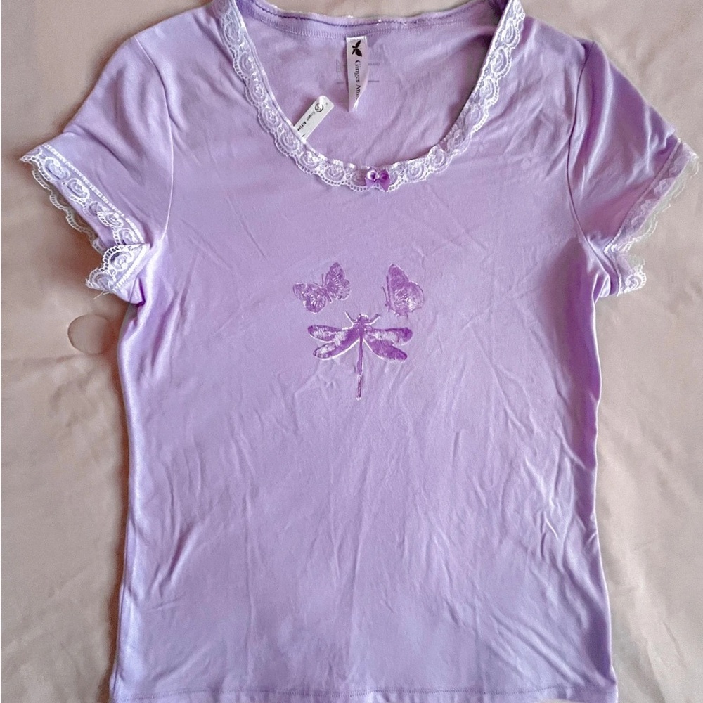 Lavender Lace Trim T-Shirt
